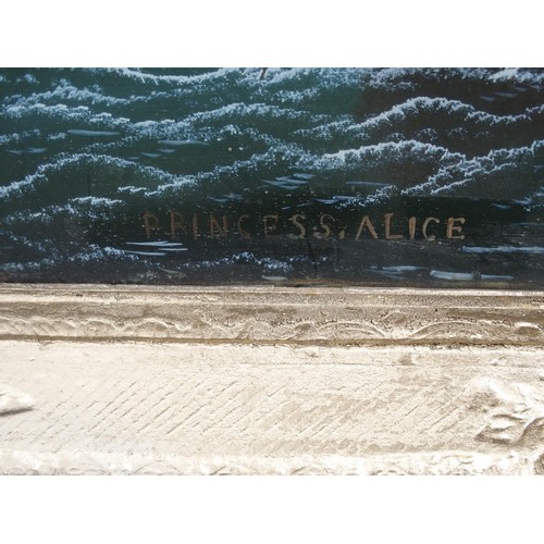 574A - A LATE 19TH CENTURY REVERSE PAINTED GLASS PANEL OF THE SS PRINCESS ALICEa paddle steamer from the Th... 