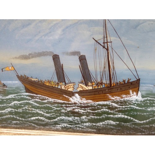 574A - A LATE 19TH CENTURY REVERSE PAINTED GLASS PANEL OF THE SS PRINCESS ALICEa paddle steamer from the Th... 