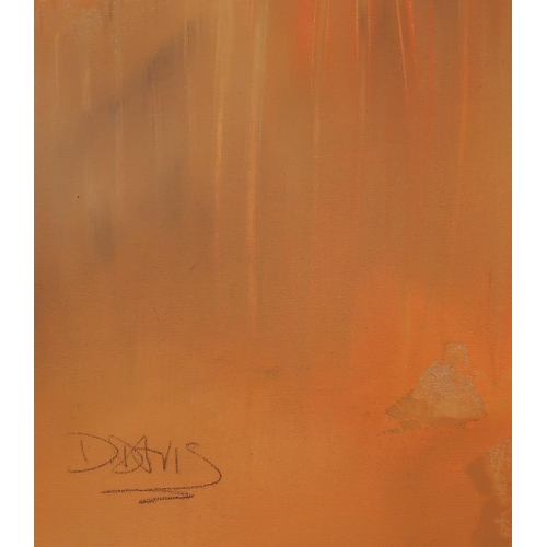 1131 - DENISE DAVIS (INVERNESS CONTEMPORARY)INDIA TRIPCYTH IN ORANGE AND BLUEOil on canvas panel, signed lo... 