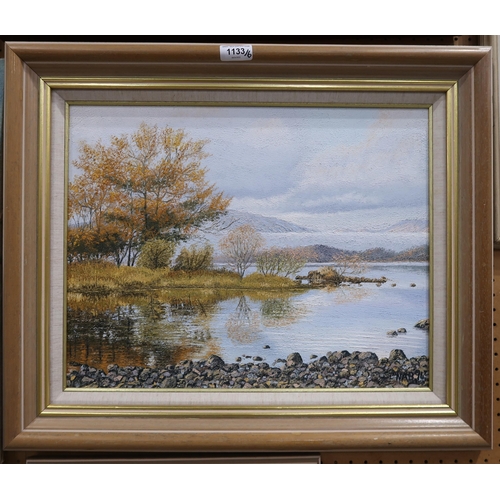 1133 - IAIN MCNAB (SCOTTISH b.1944) OCTOBER MIST LOCH LOMOND, OCTOBER REFLECTIONS LOCH LOMOND Oil... 