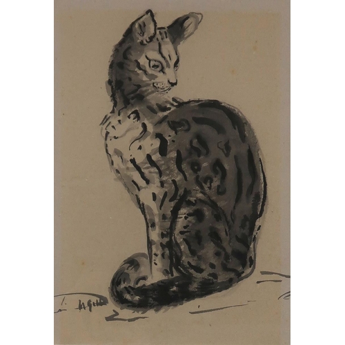 1140 - MARK GILL STUDY OF A CAT Ink and wash, signed lower left, 31 x 22cm Together with six... 