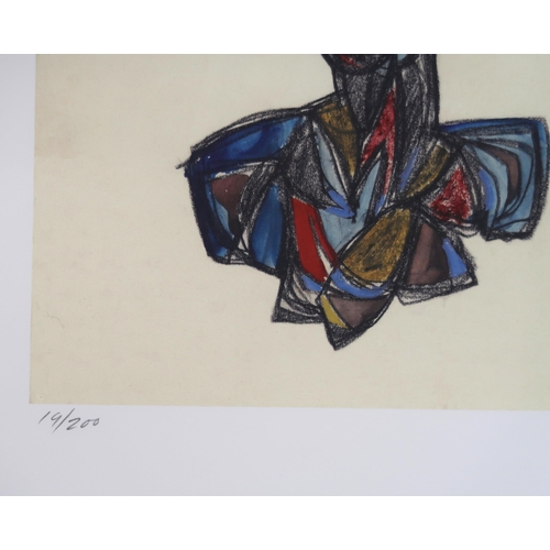 1145 - WILLIAM GEAR RA (SCOTTISH 1915-1997)HEAD GROUP, BOATS ON A BEACHLithograph, signed, numbered (19/200... 