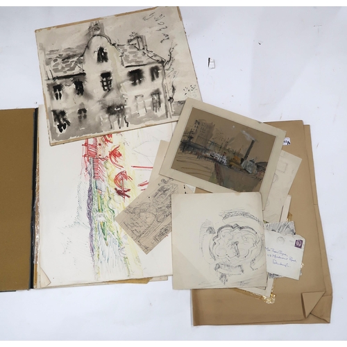 1148 - THORA CLYNE (SCOTTISH 1937-2021) A COLLECTION OF WORKS ON PAPER to include watercolour, biro, graphi... 