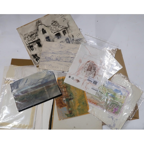 1148 - THORA CLYNE (SCOTTISH 1937-2021) A COLLECTION OF WORKS ON PAPER to include watercolour, biro, graphi... 