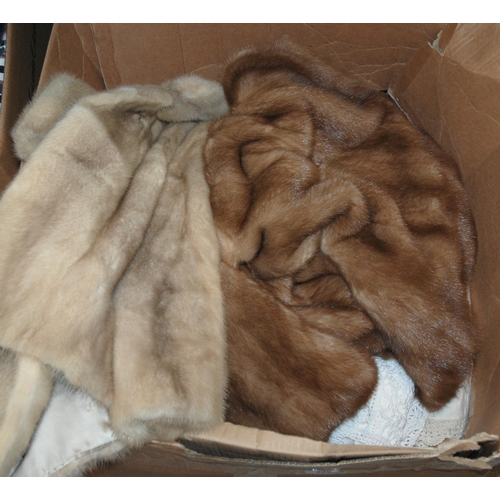 229 - A blonde mink jacket, a pale brown fur coat and assorted table linen...