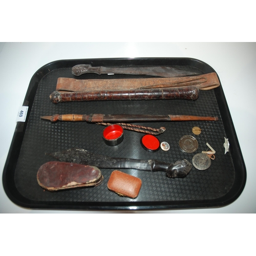 469 - A tray lot of various including tribal dagger, lapel badges etc&nbsp;...