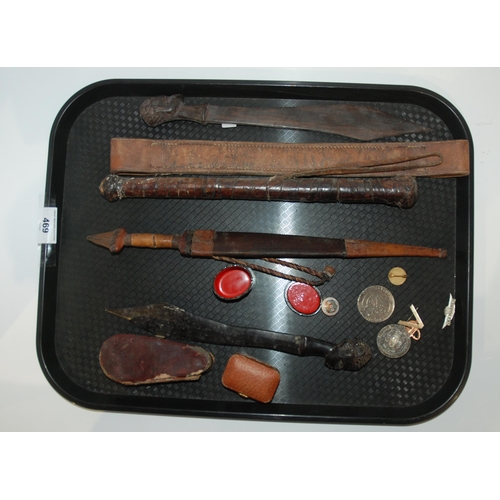 469 - A tray lot of various including tribal dagger, lapel badges etc&nbsp;...