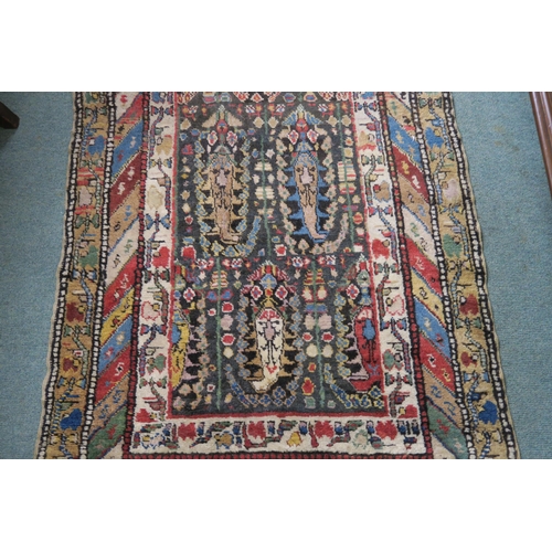 60 - A multicoloured Caucasian runner with allover design and multiple borders, 334cm long x 91cm wide