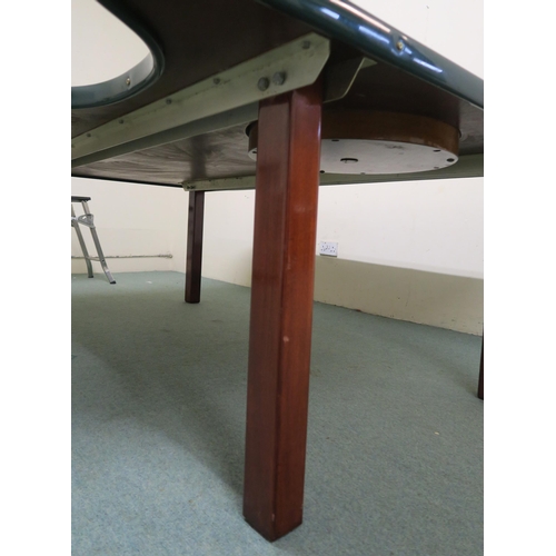 69 - A 20th century French casino roulette table produced by Caro of Paris with shaped baize top, mahogan... 