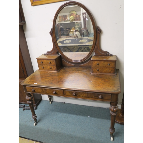 8 - A Victorian burr walnut mirror back dressing table on turned supports