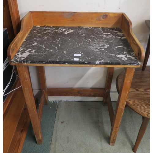 106 - A 20th century marble top work table with gallery back, 95cm high x 70cm wide x 48cm deep