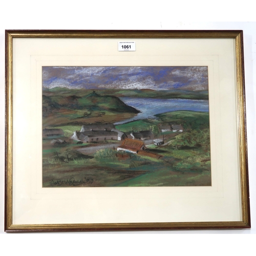 1061 - SCOTTISH SCHOOL OUTBUILDINGS BY A LOCH Pastel on paper, indistinctly signed lower right, dated (90),... 