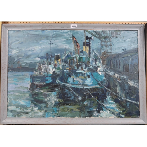 1068 - ROBERT SPRINGHAM (SCOTTISH)HARBOUR SCENE Oil on canvas, signed lower left, dated (69), 51 x 75c... 