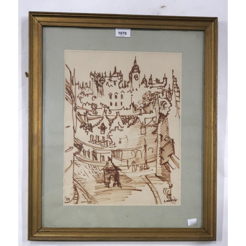 1070 - HAMISH LAWRIE (SCOTTISH 1919-1987)CITY VIEW Felt pen on paper, signed lower right, dated (59), 40 x ... 