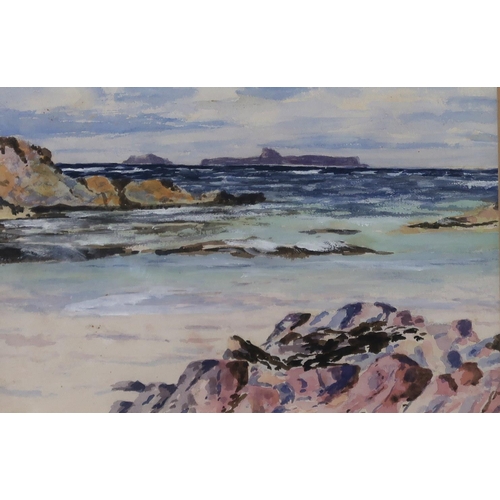 1073 - SCOTTISH SCHOOL ROCKY SEASCAPE Watercolour, 17 x 26cm