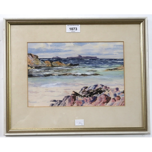 1073 - SCOTTISH SCHOOL ROCKY SEASCAPE Watercolour, 17 x 26cm