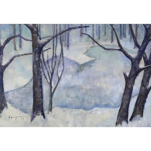 1078 - SCOTTISH SCHOOL WINTER WOODLAND LANDSCAPE Oil on paper, signed 'Fairgrieve', dated (59), 3... 