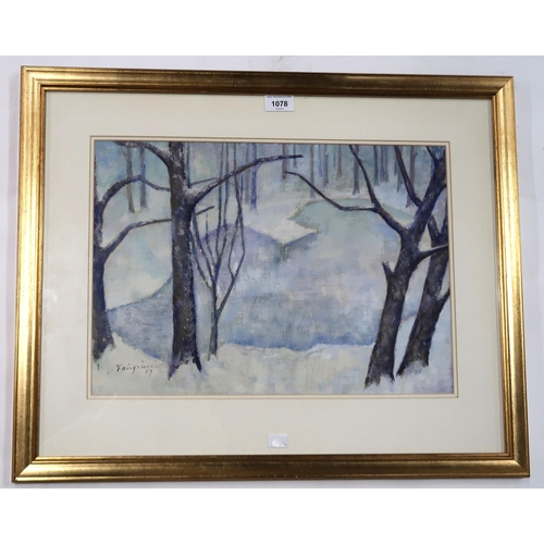 1078 - SCOTTISH SCHOOL WINTER WOODLAND LANDSCAPE Oil on paper, signed 'Fairgrieve', dated (59), 3... 