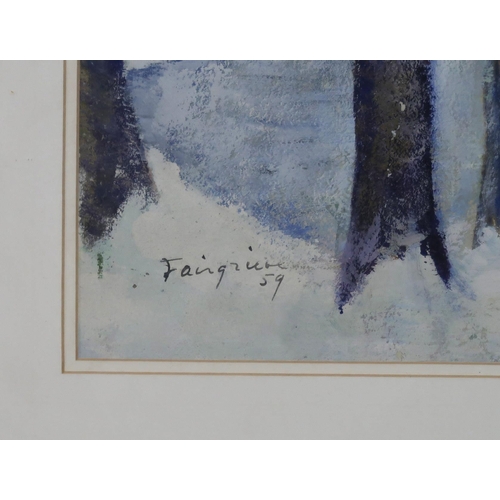 1078 - SCOTTISH SCHOOL WINTER WOODLAND LANDSCAPE Oil on paper, signed 'Fairgrieve', dated (59), 3... 