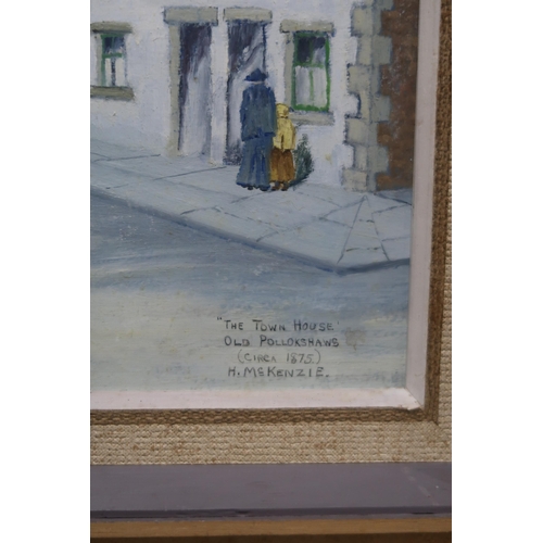 1081 - HUGH MCKENZIE (1909-2005)THE TOWN HOUSE OLD POLLOCKSHAWS (CIRCA 1875)Oil on board, signed lower righ... 