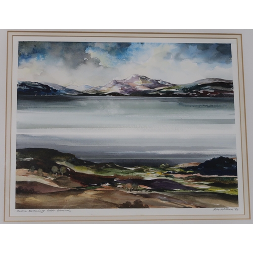 1083 - RON WILSON (1939)CALM EVENING LOCH LOMOND Watercolour, signed lower right, titled, dated (93), 32 x ... 