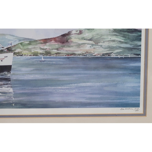 1084 - RON WILSON (SCOTTISH 1939)WAVERLEY APPROACHING MILLPORTWatercolour, signed lower left, 18 x 23Title ... 