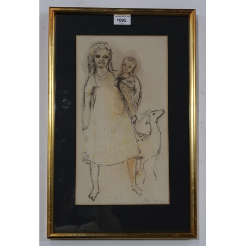 1095 - SCOTTISH SCHOOLGIRL WITH YOUNG AND GOATGraphite and ink, indistinctly signed lower right, 38 x 20cm... 