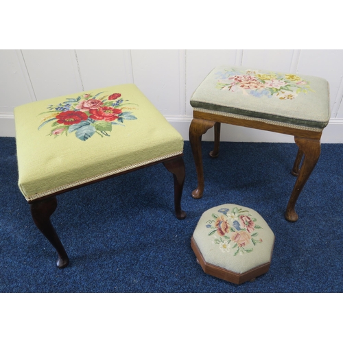 113 - A lot of two tapestry upholstered footstools and a further tapestry upholstered button stool (3)