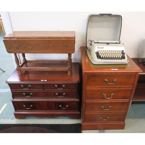 114 - A 20th century mahogany two drawer filing cabinet, mahogany media unit, oak drop leaf occasional tab... 