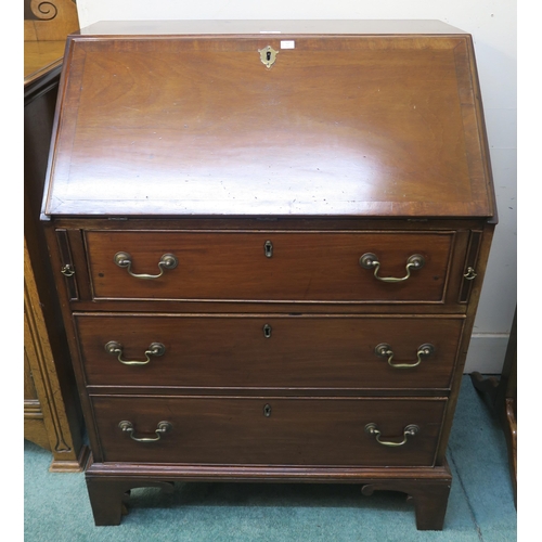 68 - A Victorian mahogany three drawer fall front writing bureau, 104cm high x 79cm wide x 50cm deep