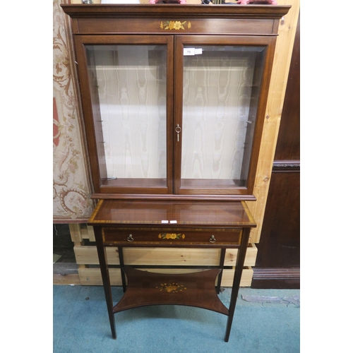 73 - An Edwardian mahogany single drawer side table and a mahogany glazed cabinet (2)