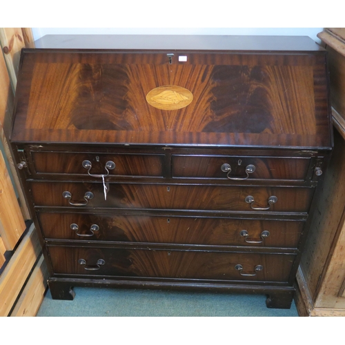 80 - A Victorian mahogany fall front writing bureau with two over three drawers on bracket feet, 97cm hig... 