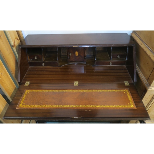 80 - A Victorian mahogany fall front writing bureau with two over three drawers on bracket feet, 97cm hig... 