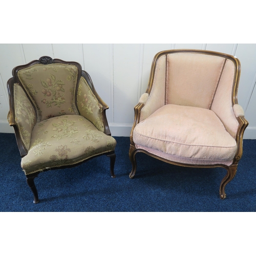 88 - A Victorian mahogany framed upholstered parlour armchair and another later mahogany framed upholster... 