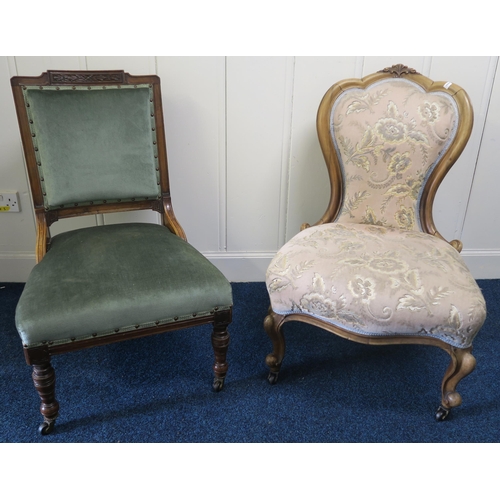 89 - A Victorian mahogany framed floral upholstered nursing chair and a mahogany framed upholstered slipp... 