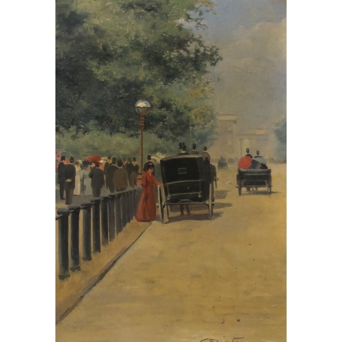 962 - CHARLES PROSPER SAINTON Hyde Park Corner, London, signed, oil on board, dated, (19)01, 17.5 x 1... 