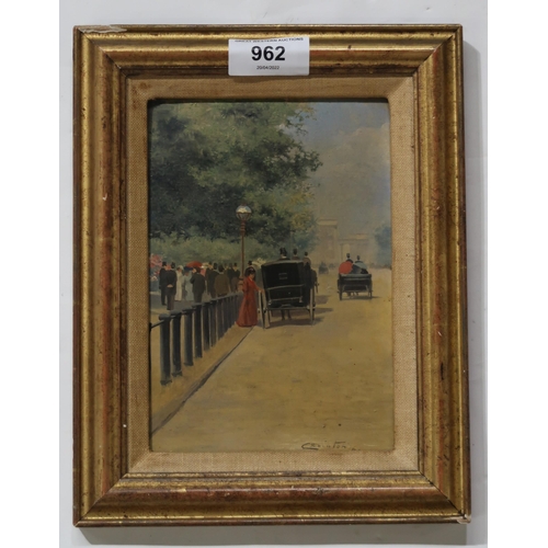 962 - CHARLES PROSPER SAINTON Hyde Park Corner, London, signed, oil on board, dated, (19)01, 17.5 x 1... 