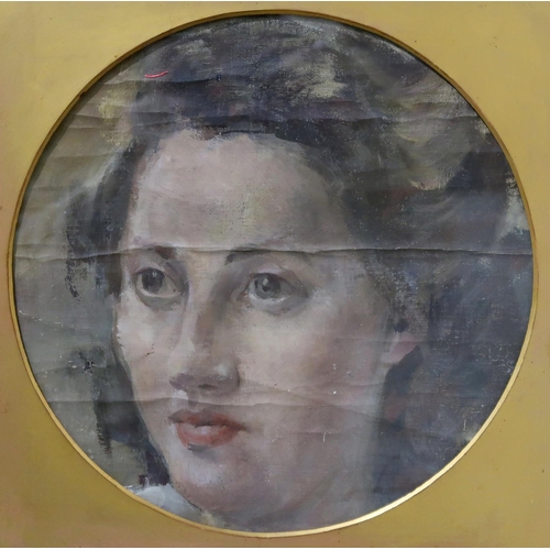 973 - BRITISH SCHOOL Portrait head of a woman, oil on canvas, roundel, 25 x 24cm