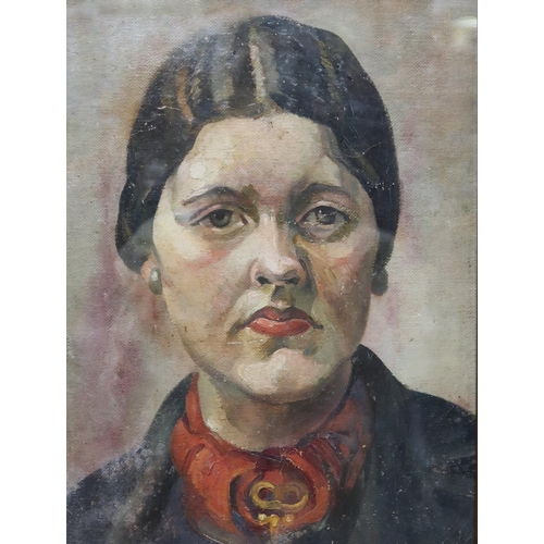 977 - BRITISH SCHOOL Portrait head of a woman, oil on board, 36 x 27cm