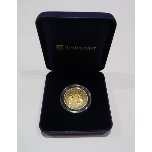 490 - A 1995 Barbados Lady of the Century gold proof coin 7.7 grams with 583.3 certificate in case