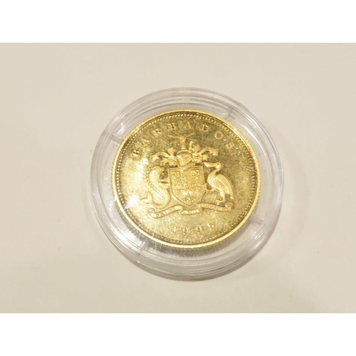 490 - A 1995 Barbados Lady of the Century gold proof coin 7.7 grams with 583.3 certificate in case