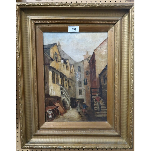 899 - SCOTTISH SCHOOL Street scene, oil on canvas, 36 x 27cm