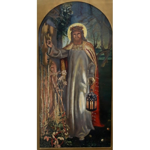 802 - AFTER WILLIAM HOLMAN HUNT The light of the world, oil on board, 75 x 37cm