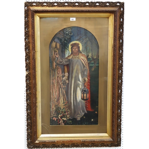 802 - AFTER WILLIAM HOLMAN HUNT The light of the world, oil on board, 75 x 37cm