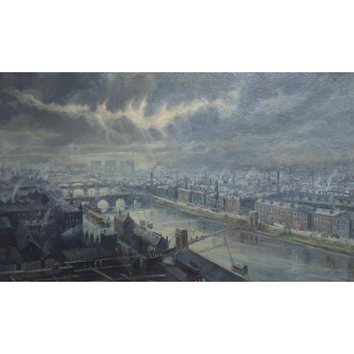 803 - MACKINNON Glasgow and the Clyde, signed, oil on board, dated, (19)69-74, 59 x 100cm