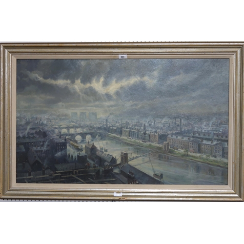 803 - MACKINNON Glasgow and the Clyde, signed, oil on board, dated, (19)69-74, 59 x 100cm