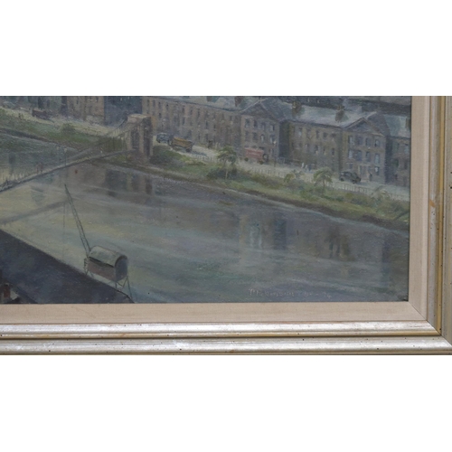 803 - MACKINNON Glasgow and the Clyde, signed, oil on board, dated, (19)69-74, 59 x 100cm