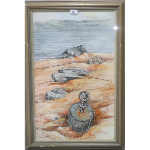 812 - LOUISE GIBSON ANNAND MBE (1915-2012)STILL LIFE ON BEACH, LOCH FYNEConte and pastel, signed lower rig... 