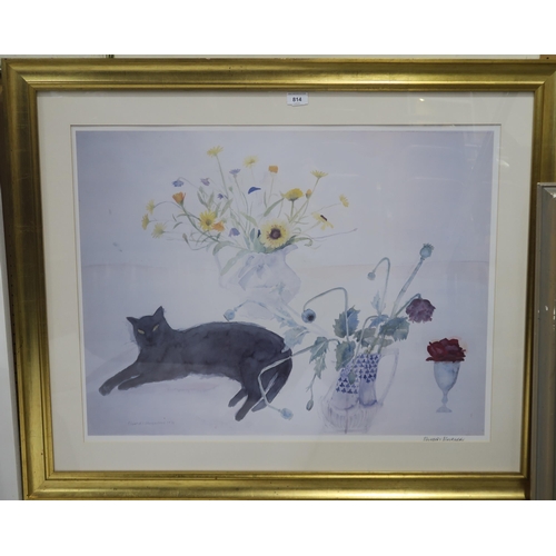 814 - ELIZABETH VIOLET BLACKADDER RA RSA RSW RGI DLitt (SCOTTISH 1931-2021)BLACK CAT WITH FLOWERSPrin... 