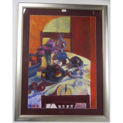 815 - SCOTTISH SCHOOL TWO LARGE STILL LIFES Oil on paper, signed PARKER lower right, dated (19)9... 